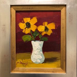 Yellow Flowers in a White Vase by Weary