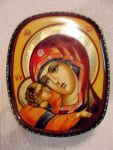 Handmade Lacquer Box, Virgin Mary & Child, Russia