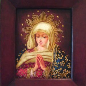 Virgin Mary Original Oil Painting - Virgen Santa by Mendoza