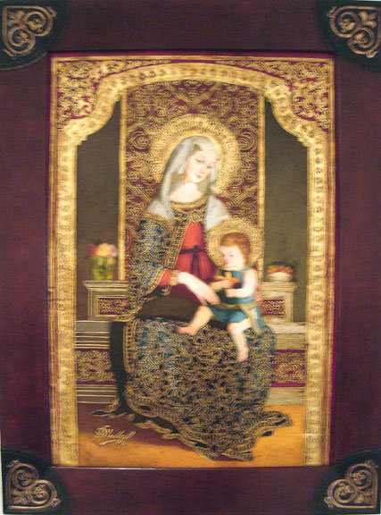 Virgin Mary Original Oil Painting - Madona del Altar Mayor by Mendoza