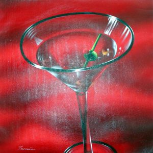 Red Martini by Tarnine - Original Oil Painting 20" x 24"