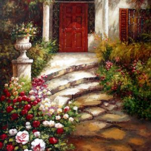 Garden Walkway to the Villa - Original Oil Painting