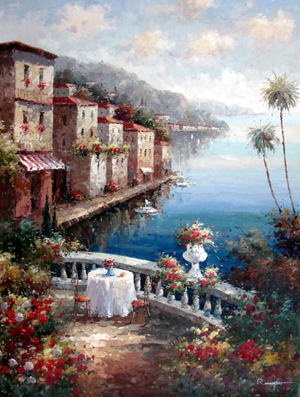 p-4473-PA-3648-38A-01.jpg Table on the Seaside Terrace I by Moreyov - Original Oil Painting