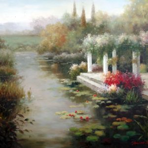 Arbor on the Lily Pond by Thomas Cory - Original Oil Painting