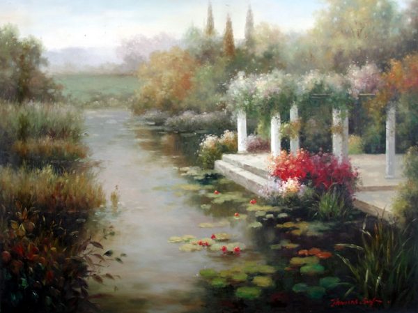 Arbor on the Lily Pond by Thomas Cory - Original Oil Painting