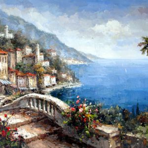 Italian Village on the Lake - Original Oil Painting