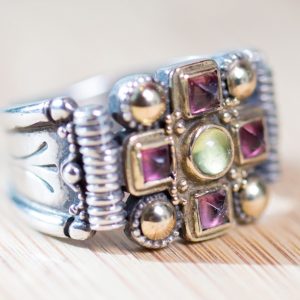 Pink & Green Tourmaline Cross Ring by Konstantino