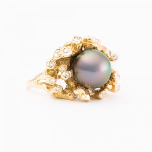Gauguin 9 MM Pearl/Diamond Ring, 18K Gold by Kimberlin Brown