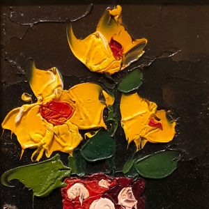 Yellow Flowers in a Red Vase by Weary