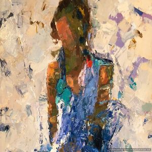 Seated Woman in a Blue Dress by Fengming