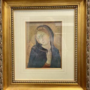 Head of the Virgin by Simone Martini, 1950's Antique Lithograph Framed