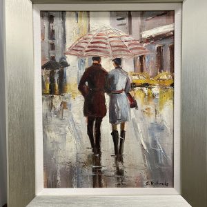 City Portrait of Couple with Umbrella by Richards